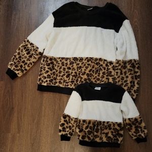 Mommy & Me Leopard Color Block Sherpa Sweatshirts